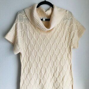 Banana Republic Cream Merino Wool Cable Knit Turtle Sweater Dress Size Large